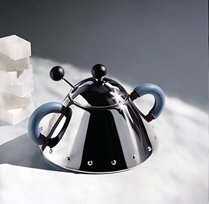 Alessi zuccheriera con cucchiaino in acciaio inox lucidato a specchio, design Michael Graves