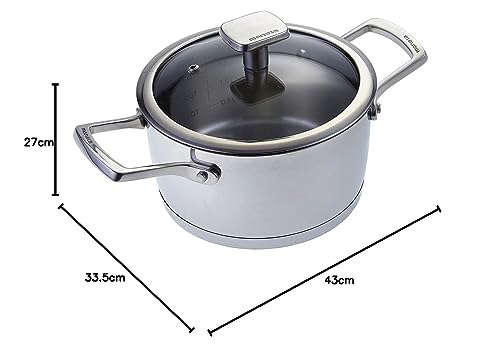 Moneta Accordo casseruola 22cm acciaio inox spazzolato con coperchio vetro e maniglie microfuse