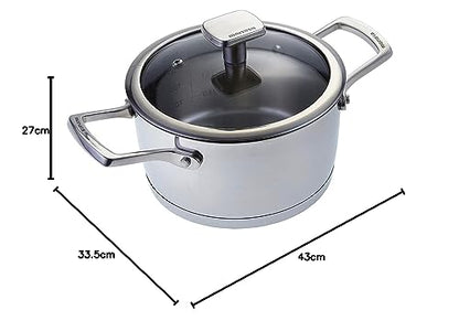 Moneta Accordo casseruola 22cm acciaio inox spazzolato con coperchio vetro e maniglie microfuse
