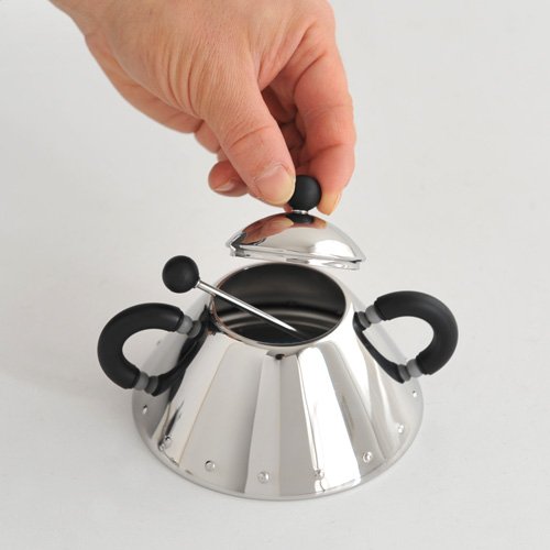 Alessi zuccheriera con cucchiaino in acciaio inox lucidato a specchio, design Michael Graves