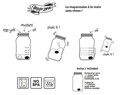 Cookut Mayozen barattolo per maionese in vetro trasparente con biglia in silicone