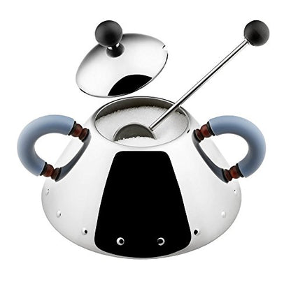 Alessi zuccheriera con cucchiaino in acciaio inox lucidato a specchio, design Michael Graves