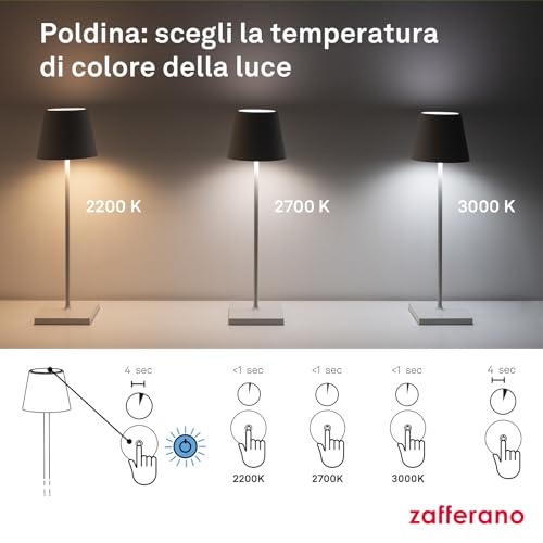 Zafferano Poldina Pro lampada da tavolo 38cm alluminio grigio scuro con diffusore policarbonato e controllo touch