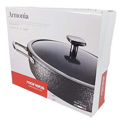 Moneta Armonia tegame 28cm con coperchio nero antiaderente effetto pietra