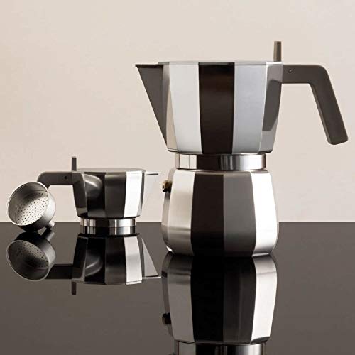 Alessi caffettiera moka DC06/3 alluminio grigio con manico in resina termoplastica, design David Chipperfield