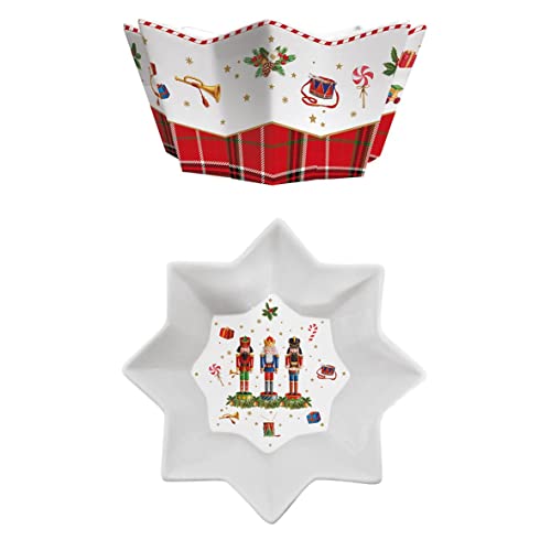 Easy Life set 4 ciotole natalizie a stella Vintage Nutcrackers in porcellana bianca con motivi schiaccianoci