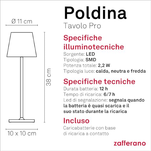 Zafferano Poldina lampada LED alluminio salvia con diffusore policarbonato e controllo touch