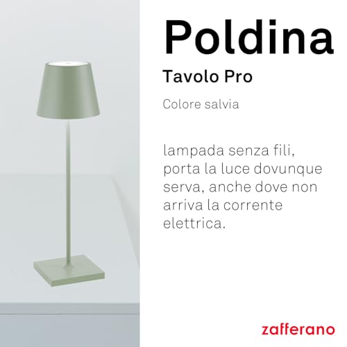 Zafferano Poldina lampada LED alluminio salvia con diffusore policarbonato e controllo touch