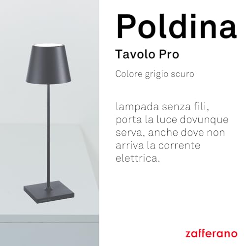 Zafferano Poldina Pro lampada da tavolo 38cm alluminio grigio scuro con diffusore policarbonato e controllo touch