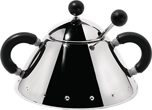 Alessi zuccheriera con cucchiaino in acciaio inox lucidato a specchio, design Michael Graves