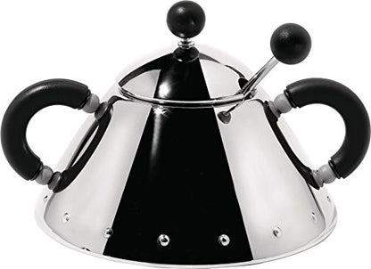 Alessi zuccheriera con cucchiaino in acciaio inox lucidato a specchio, design Michael Graves