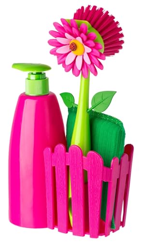 Vigar Flower Power Set Lavello dosatore sapone magenta e verde 330 ml