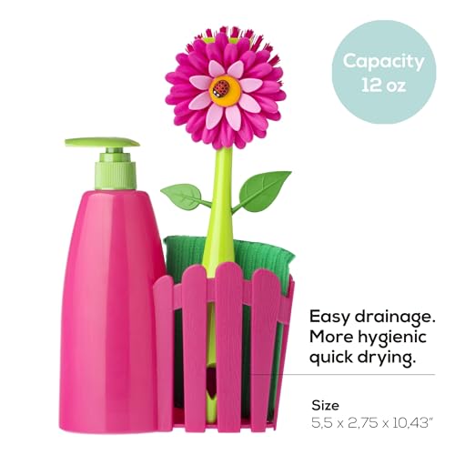Vigar Flower Power Set Lavello dosatore sapone magenta e verde 330 ml