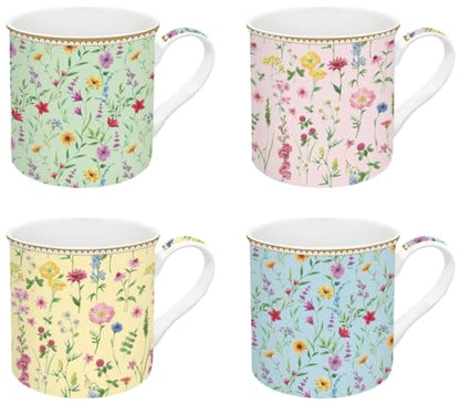 Easy Life Set 4 Tazze da Caffè porcellana multicolore motivo mano 30 cl