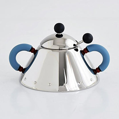 Alessi zuccheriera con cucchiaino in acciaio inox lucidato a specchio, design Michael Graves