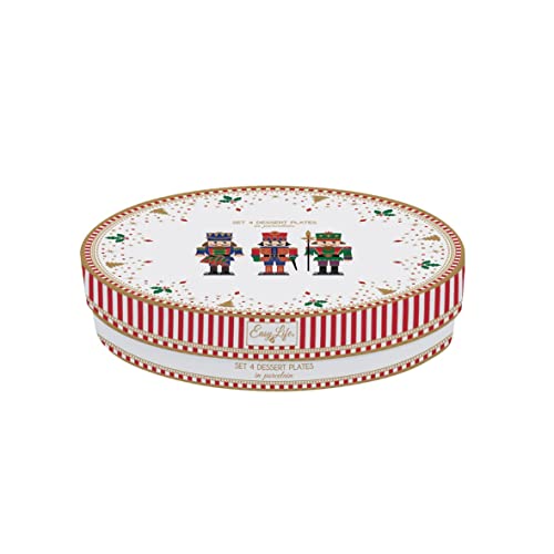 Easy Life Set 4 Piatti Dessert Natale porcellana oro con soldatini - Stilmobili