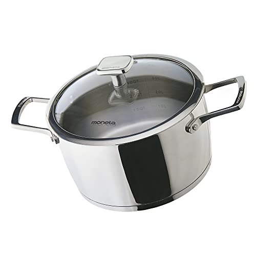 Moneta Accordo casseruola 22cm acciaio inox spazzolato con coperchio vetro e maniglie microfuse