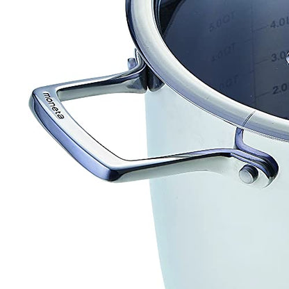 Pentola Moneta Accordo 20cm acciaio inossidabile spazzolato con coperchio vetro e maniglie microfuse