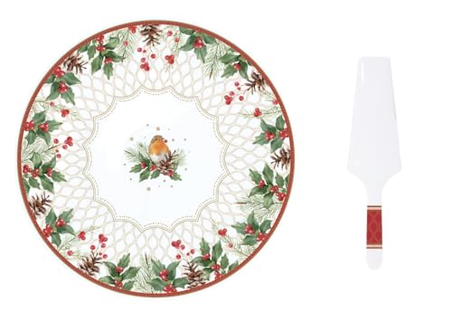 Easy Life cofanetto piatto da torta porcellana Christmas Berries Ø 32 cm con pala