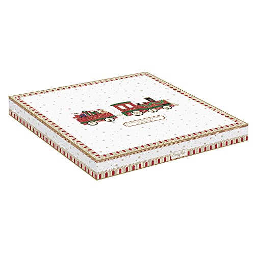 Easy Life piatto torta panettone natale porcellana bianca e rossa con trenino e addobbi