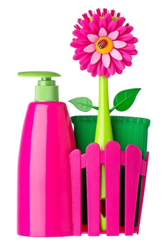 Vigar Flower Power Set Lavello dosatore sapone magenta e verde 330 ml