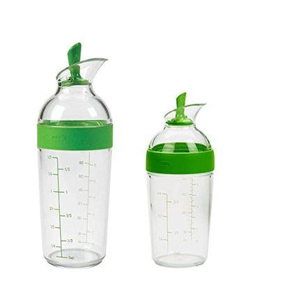 OXO Shaker per Condimenti e Salse 350ml in plastica trasparente colore verde con scala graduata