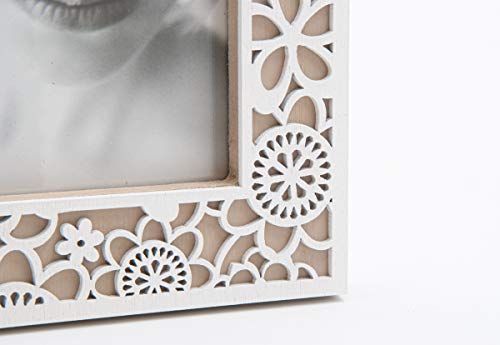 Mascagni portafoto in legno bianco con disegno tagliato al laser, design italiano
