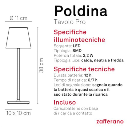 Zafferano Poldina Pro lampada da tavolo 38cm alluminio bianco con diffusore policarbonato