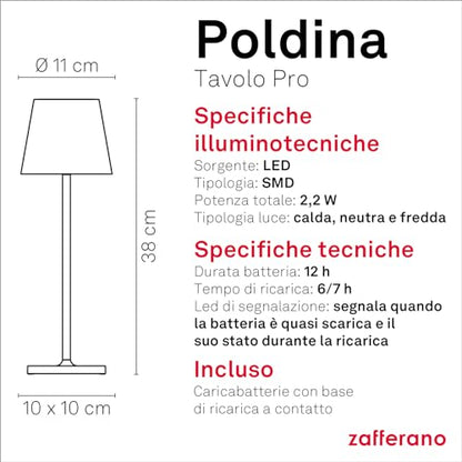 Zafferano Poldina lampada LED alluminio salvia con diffusore policarbonato e controllo touch