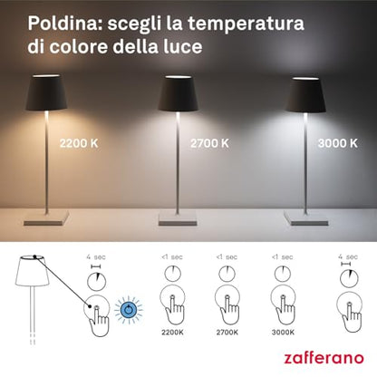 Zafferano Poldina lampada LED alluminio salvia con diffusore policarbonato e controllo touch