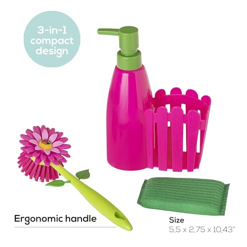 Vigar Flower Power Set Lavello dosatore sapone magenta e verde 330 ml