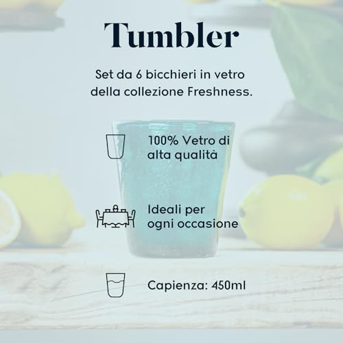 Stilmobili Set 6 Tumbler colorato in vetro soffiato linea Freshness, design originale e vivace
