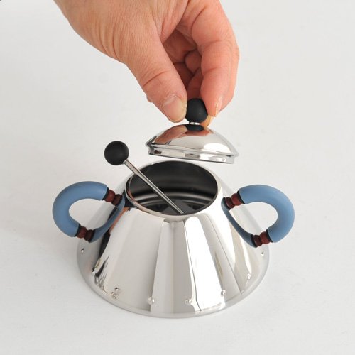 Alessi zuccheriera con cucchiaino in acciaio inox lucidato a specchio, design Michael Graves