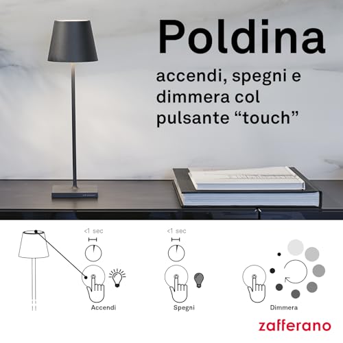 Zafferano Poldina lampada LED alluminio salvia con diffusore policarbonato e controllo touch