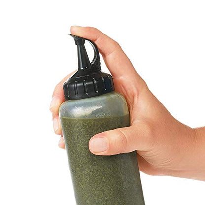 OXO Shaker per Condimenti e Salse 350ml in plastica trasparente colore verde con scala graduata