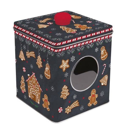 Easy Life scatola di latta con finestra Gingerbread 13x13x14,5cm in metallo color rosso