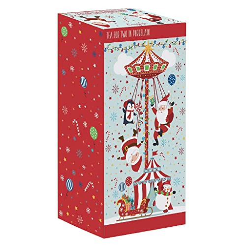Easy Life Set 3 Infusiera Natale porcellana con teiera e tazze impilabili decori natalizi