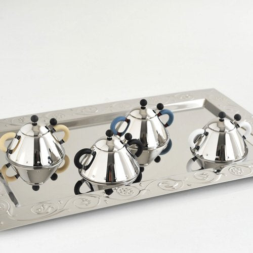 Alessi zuccheriera con cucchiaino in acciaio inox lucidato a specchio, design Michael Graves