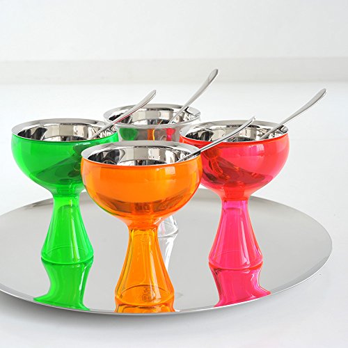 Alessi Big Love set coppa gelato e cucchiaino acciaio inossidabile rosa design Miriam Mirri