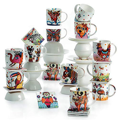 Maxwell & Williams tazza Betsy in porcellana con design boobook colorato e foglie stencil