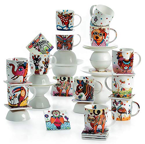 Maxwell & Williams tazza Betsy in porcellana con gufo boobook colorato e foglie in stile stencil