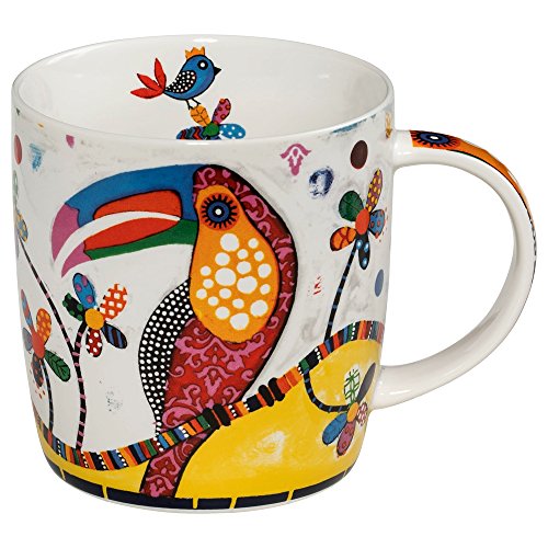Maxwell & Williams tazza Betsy in porcellana con design boobook colorato e foglie stencil