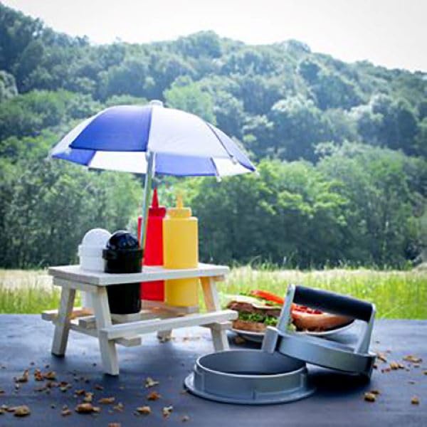 Küchenprofi Menage Picnic in legno di pino e plastica, tavolo con ombrellone, disponibile in Beige Rosso Giallo Blu Bianco