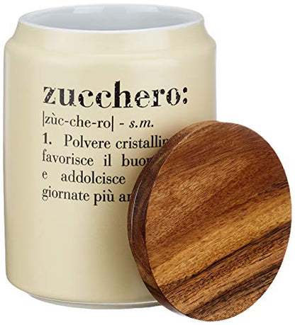 Villa d'Este Home Tivoli barattolo zucchero Victionary in gres con coperchio bamboo, colore crema