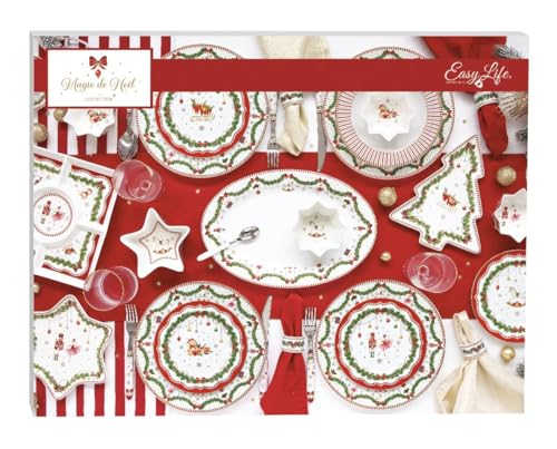 Easy Life Set Aperitivo 3 Ciotole Magie De Noel porcellana bianca con motivo natalizio e tagliere bambù