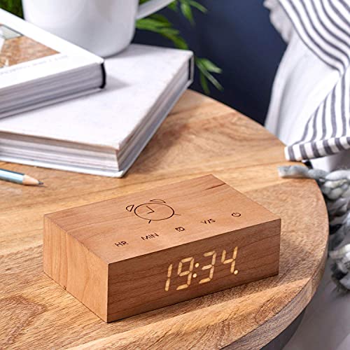 Gingko Edge Light Alarm Clock sveglia design nero in legno con doppia funzione 24/12 ore