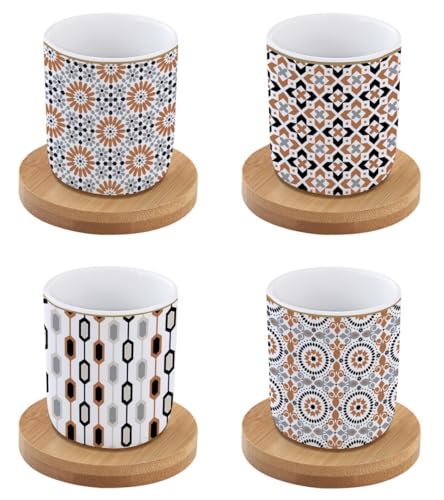 Easy Life Coffee Mania set 4 tazze caffè porcellana multicolore con piattino bambù
