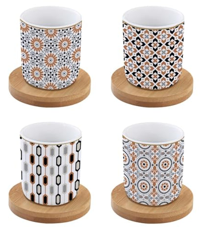 Easy Life Coffee Mania set 4 tazze caffè porcellana multicolore con piattino bambù
