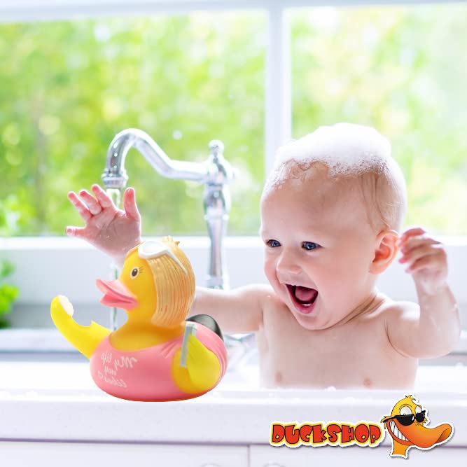 Influencerin anatra da bagno gialla vinile con portachiavi
