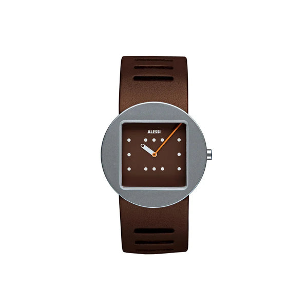 Alessi — Ontime AL14001 | Reloj de acero y cuero marrón — Alessi